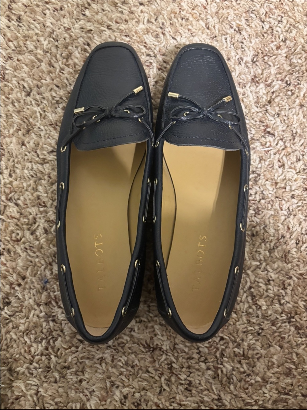 Talbots Blue Leather Bow Driver Loafers